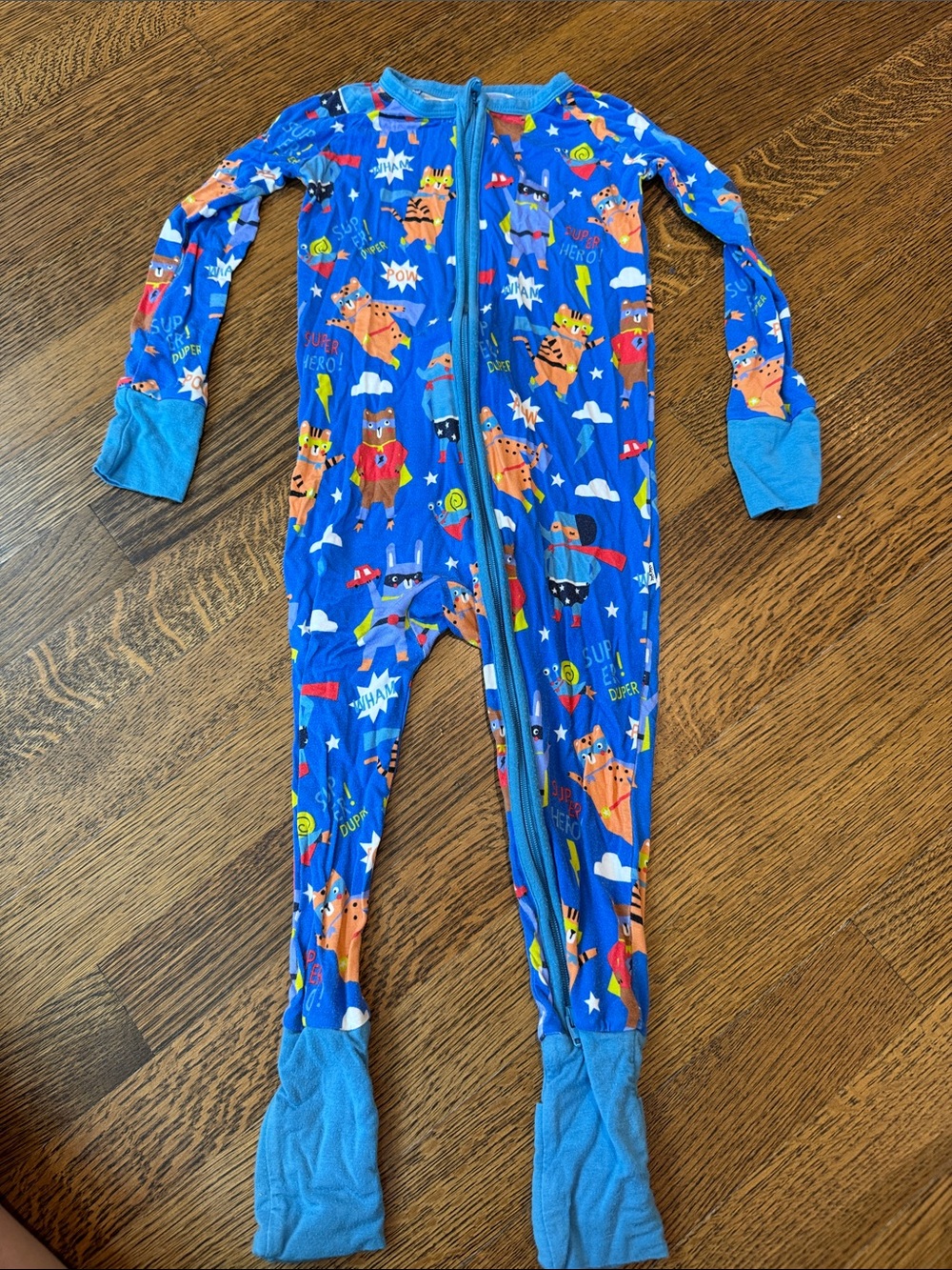 Little Sleepies Blue Superhero Animal Print Footed Pajamas